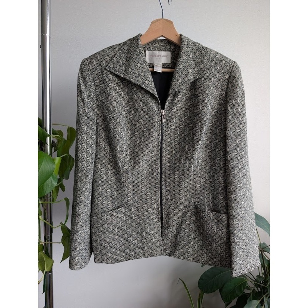 vintage 90s Jones New York jacket blazer 100% silk front zipper geometric office